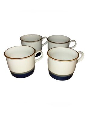 Porsgrund Danish Modern White and Navy Ceramic Coffee Mugs (Set of 4)